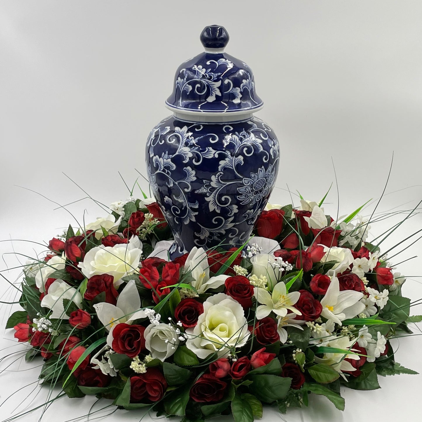 Large Navy Floral Urn