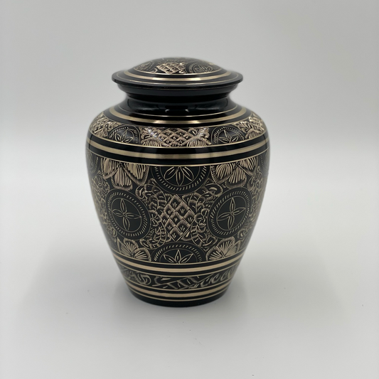 Black and Gold Etched Brass Urn