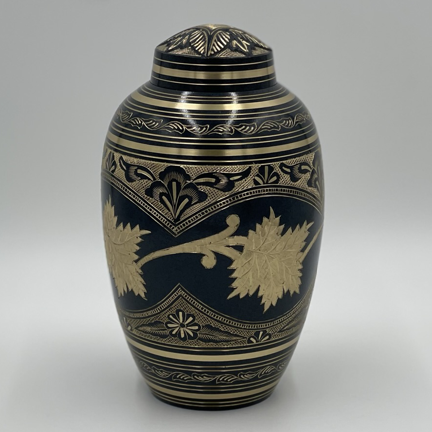 Leathered Navy & Gold Leaf Urn