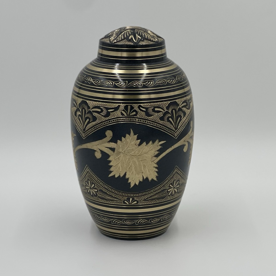 Leathered Navy & Gold Leaf Urn