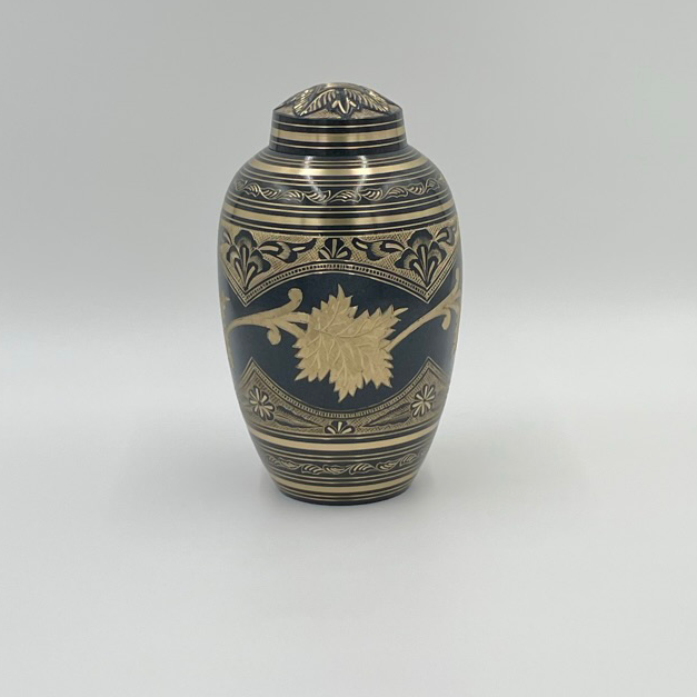 Leathered Navy & Gold Leaf Urn