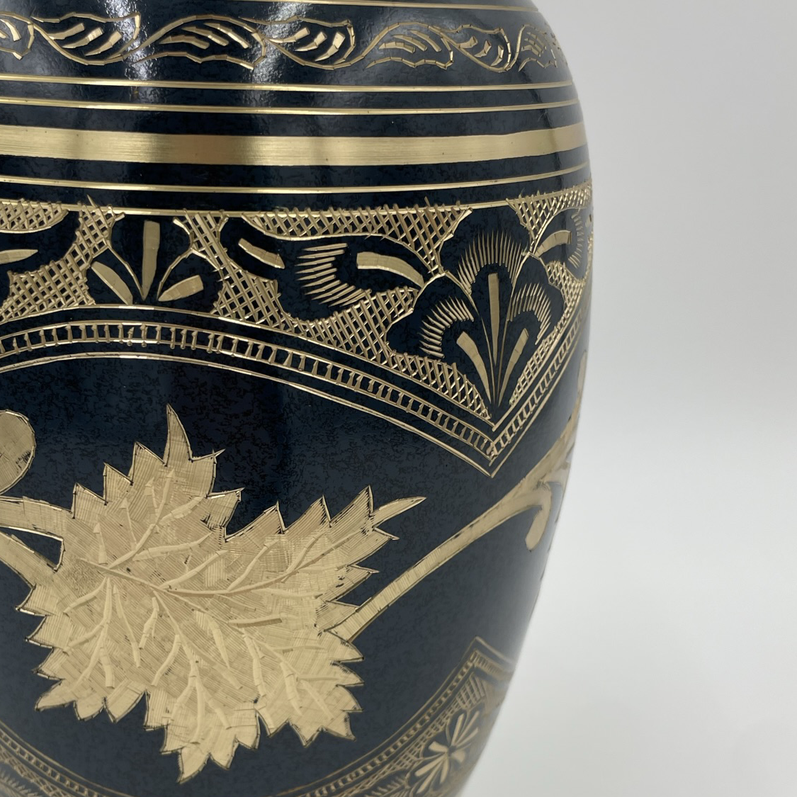 Leathered Navy & Gold Leaf Urn