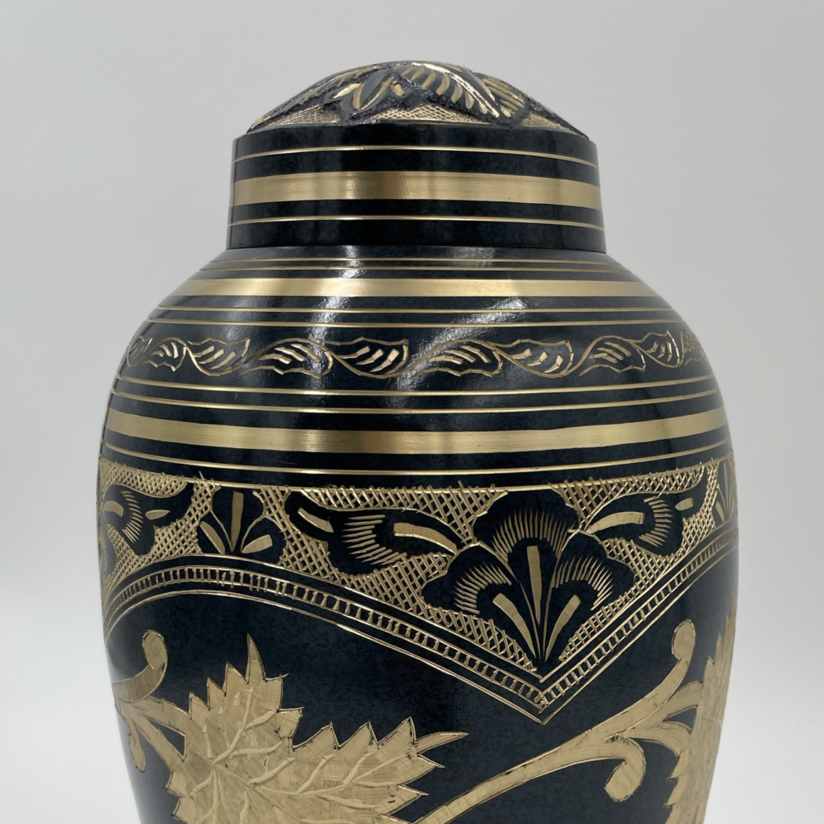 Leathered Navy & Gold Leaf Urn