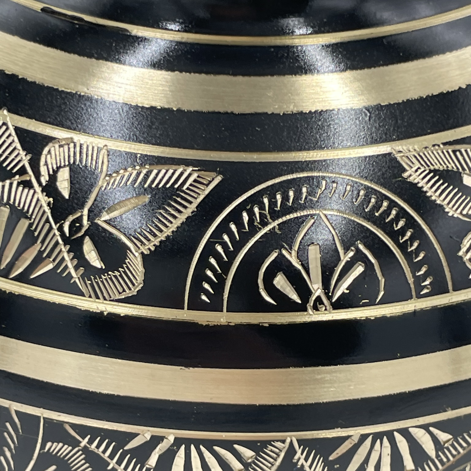 Black and Gold Etched Brass Urn