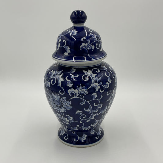 Large Navy Floral Urn