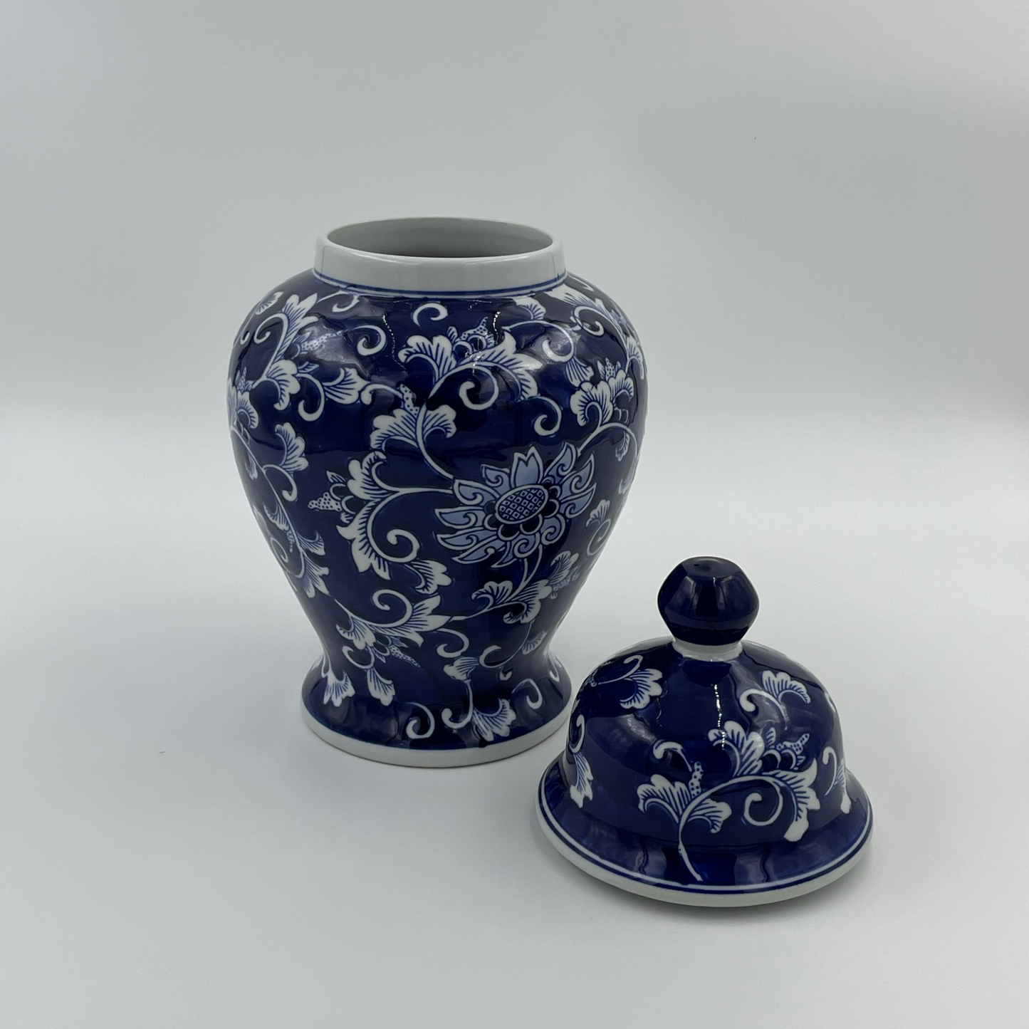 Large Navy Floral Urn