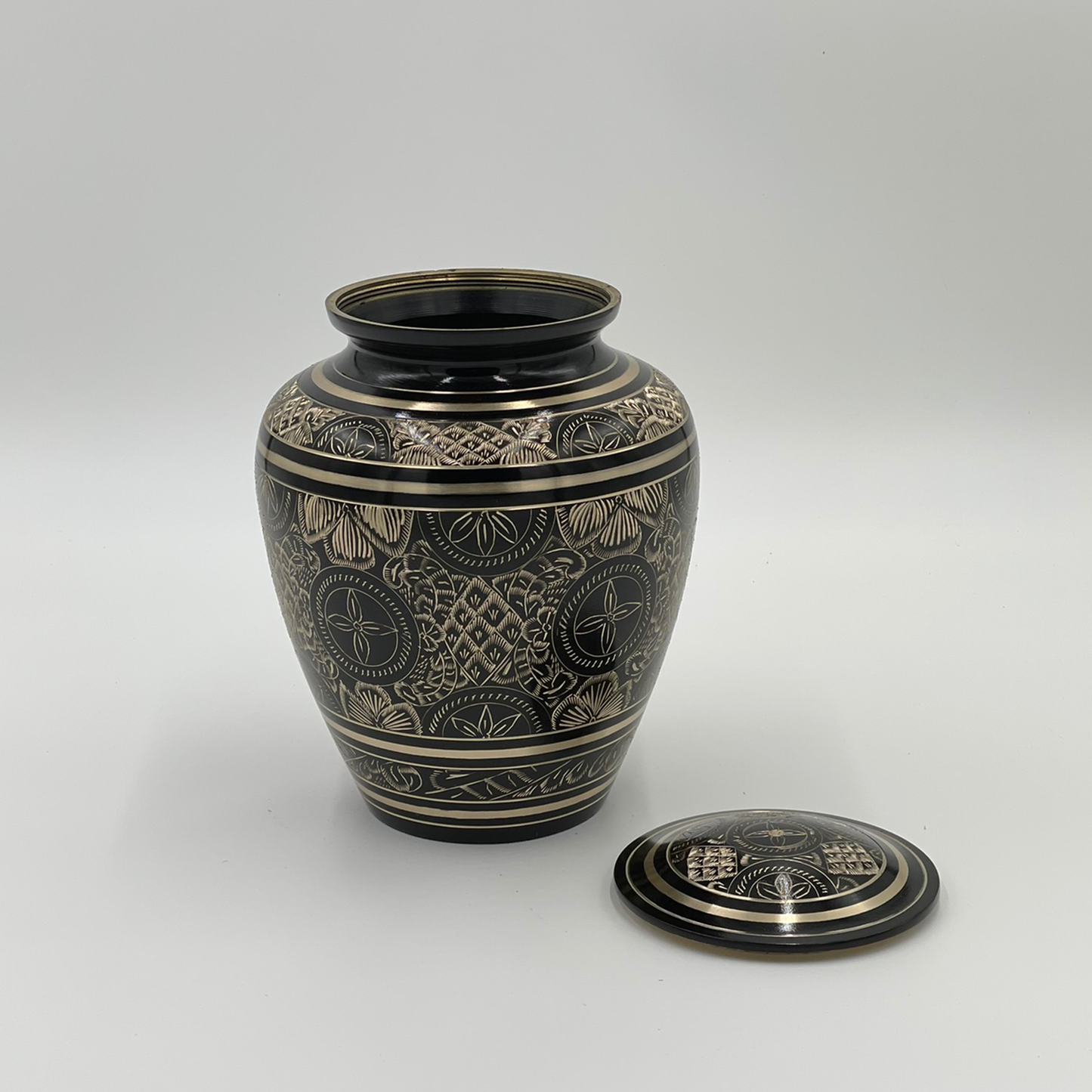 Black and Gold Etched Brass Urn